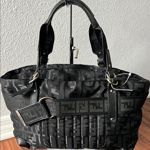 Fendi Handbags - 1645 Fendi Black Monogram Tote  nylon Bag